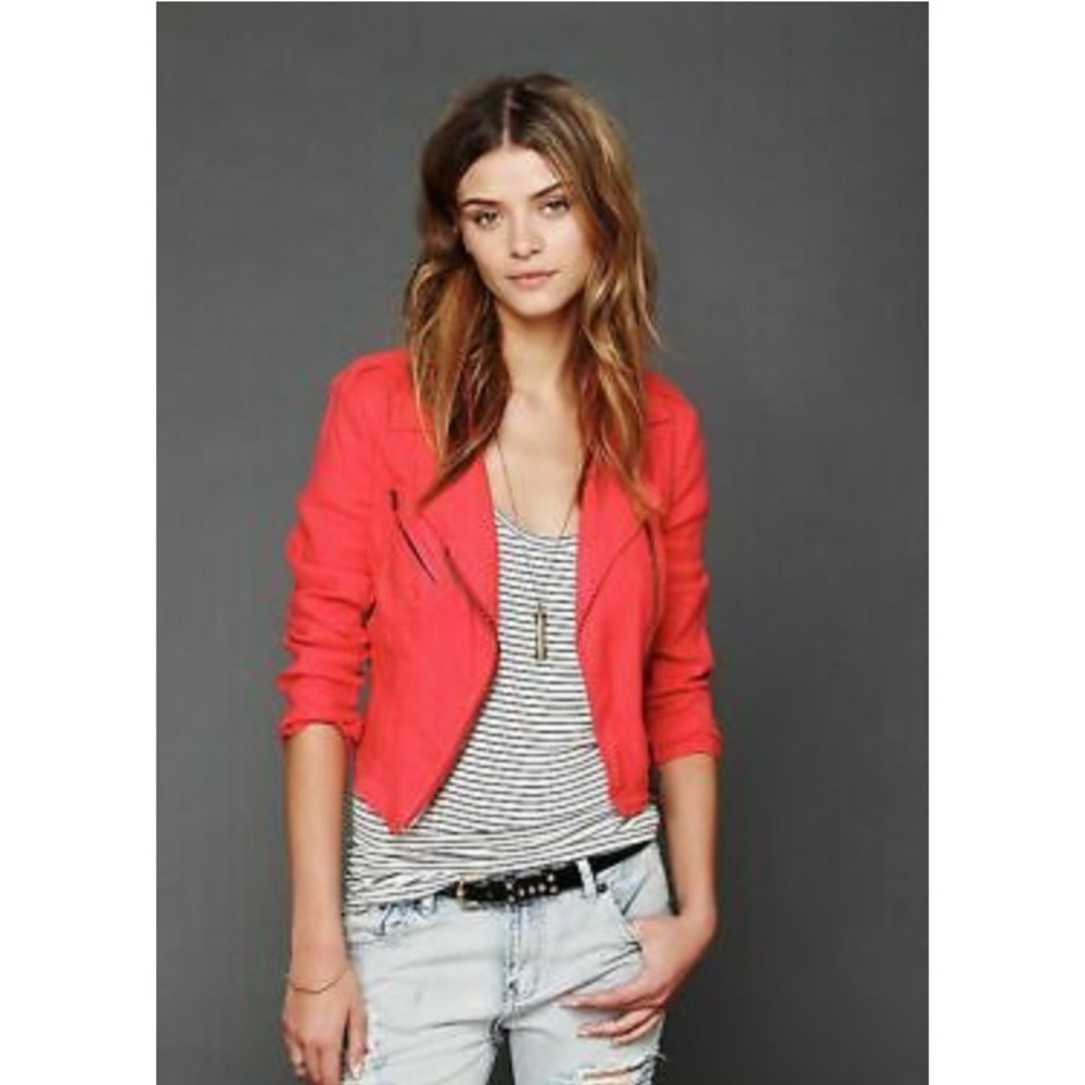 Free People Linen Moto jacket